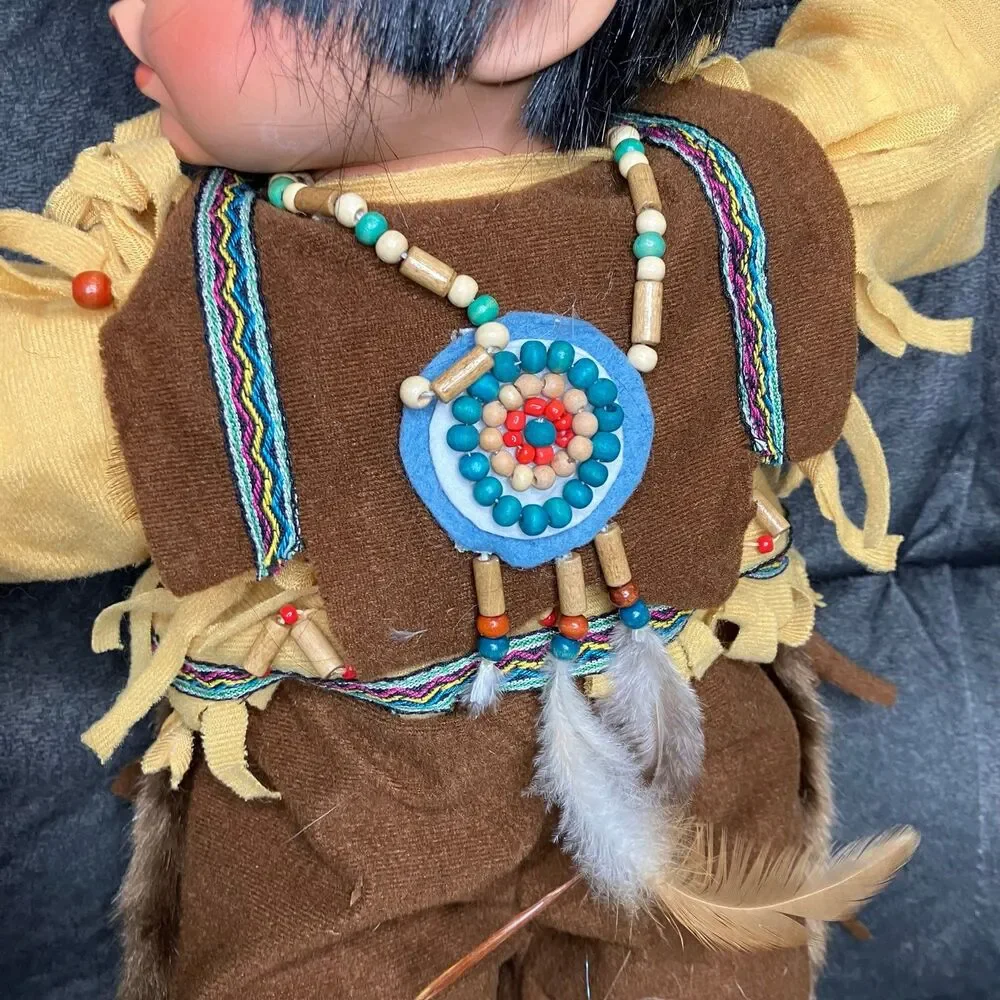 Swan Collection Sleeping Native American Baby Porcelain Doll 18”